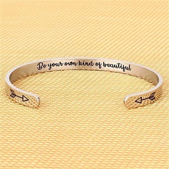 Women’s Cuff Bracelet Inspirational Love Motivation Engraved Stainless Steel - Picture 1 of 6